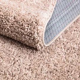 Carpet City Shaggy Hochflor Teppich - Rund 160 cm - Sand-Beige - Langflor Wohnzimmerteppich - Einfarbig Uni Modern - Flauschig-Weiche Teppiche Schlafzimmer Deko