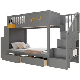Okwish Etagenbett 90 x 200 cm Kiefer grau