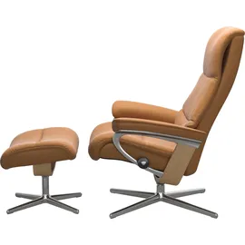 Stressless Relaxsessel STRESSLESS "View", braun (new caramel), B:82cm H:109cm T:81cm, Sessel, Relaxsessel, mit Hocker, mit Cross Base, Größe S, M & L, Holzakzent Eiche
