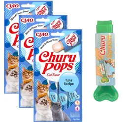 INABA Churu Pops für Katzen mit Thunfischgeschmack 12x15g + Futterlöffel GRATIS!