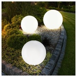 ETC Shop 3er Set LED Außen Solar Kugel Leuchten Garten Beleuchtung Rasen Blumenbeet Steck Lampen 20, 25 und 30 cm