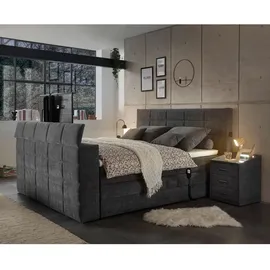 Lomadox Boxspringbett 180x200 cm, mit TV-Halterung, elektrisch verstellbar und 2 Nachtschränke, Hotelbett in anthrazit DURAZNO-09 - Grau