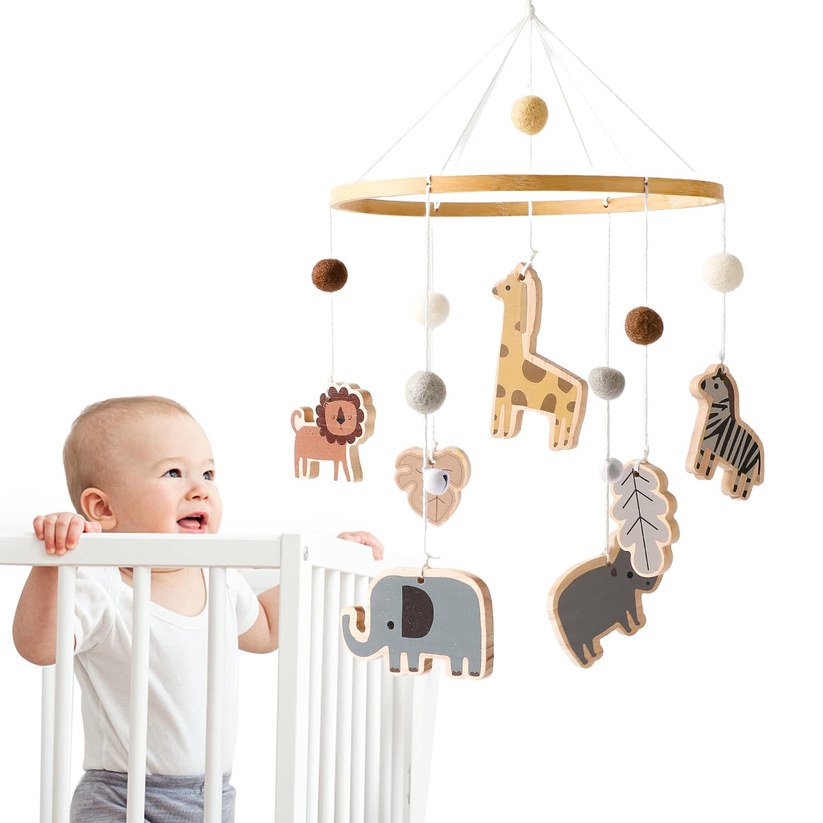 Mobile Baby Windspiele mit bunten Safari, Wickeltisch für Kinderzimmer-Dekoration, Anhänger Bettglocke für Babybett Neugeborenen Geschenk für Baby, Jungen, Mädchen