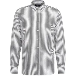 Langarmhemd BUGATTI, Herren, Gr. 4XL, Normalgrößen, 390, marine, 100% Baumwolle, gestreift, casual, normal, Langarm eckige 2-Knopf-Manschette, Hemden, mit Streifenprint