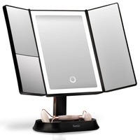 Fancii Kosmetikspiegel mit natürlichem LED Licht - Beleuchteter Schminkspiegel mit 5 Fach und 7 Fach Vergrößerungsspiegel - dimmbare Lichter, Touch Beleuchtung, Tischspiegel - Sora(Schwarz)
