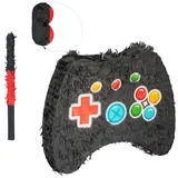 relaxdays Pinata Set Controller mit Stab und Maske blau|rot|schwarz