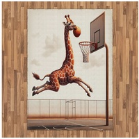 Teppich Flachgewebe Deko-Teppiche für das Wohn-,Schlaf-, und Essenszimmer, Abakuhaus, rechteckig, Basketball Humor Lustiger Giraffe Dunk braun|grün 160 cm x 230 cm