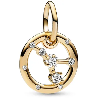 Pandora Sternzeichen Charm-Anhänger aus Sterling Silber mit 14 Karat vergoldeter Metalllegierung, Zirkonia, Kompatibel Moments Armbänder, 762708C01