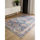 benuta basic Waschbarer Teppich George Blau 200x300 cm - Kunstfaser - Rechteckig & im Style: Vintage, Elegant, Retro - Pflegeleicht für Wohnzimmer Schlafzimmer