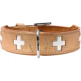 Hunter Swiss Hundehalsband, Leder, hochwertig, schweizer Kreuz, 37 natur/beige