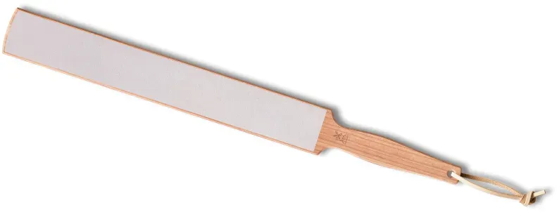 Windmühlenmesser Streichriemen aus Rindsleder auf Kirschholzleiste