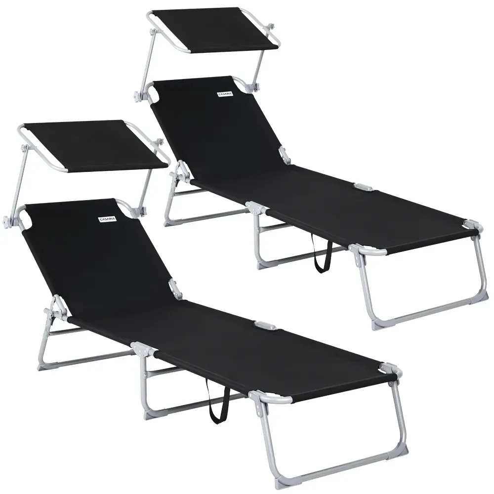 Sun Lounger Hawaii 2Pcs Set Anthracite Aluminium with Sun Shade