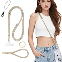 Casecret Handykette Handgelenk 3 in 1 Universal Verstellbar Abnehmbar Handyband zum Umhängen Handy Kette Lanyard Umhängeband Schutzseil Damen Herren mit Patch Kordel für Sport Reise Outdoor Beige