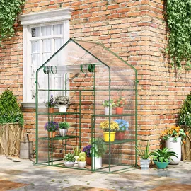 Outsunny Foliengewächshaus Frühbeet mit 6 Regalen Transparent 142 x 73B x 195H cm
