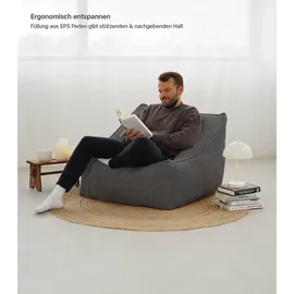 mokebo Sitzsack Der Lümmel Cord 73 x 60 x 138 cm Grau mit Hocker