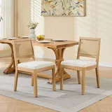 LVHOM Esszimmerstuhl 2er Set Holz, Polsterstuhl mit Leinenbezug & Wiener Geflecht, Scandi Küchenstuhl Rattanstuhl retro für Küche, Beige - Beige