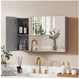 REDOM Badezimmerspiegelschrank Aufbewahrungsschrank 90x60x15 cm wandhängend Grau mit Spiegel (Packung, 1-St., Spiegelschrank, Hängeschrank, Bad Organizer Möbel) Medikamentenschrank 3-türig, flexible Ablagen grau