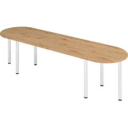 bümö Konferenztisch oval 280x80 cm großer Besprechungstisch in Asteiche, Besprechungstisch mit Chromfüßen, Meetingtisch für 8 Personen, Tisch für