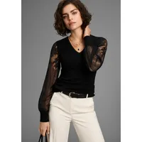 MELROSE V-Ausschnitt-Pullover Feinstrickpullover mit Ärmeln aus hochwertiger Spitze, Gr.