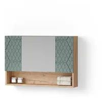 Livinity® Badspiegelschrank, Ronco, Grün/Goldkraft Eiche, 80 x 55 cm