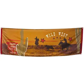Boland 54310 - Banner Wild West, 1 Stück, Größe 220 x 74 cm, Saloon, Wilder Westen, Cowboy, Indianer, Wanddekoration, Dekoration, Mottoparty, Geburtstag, Karneval, Girlande