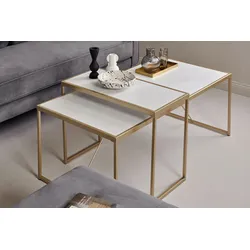 Couchtisch JAHNKE "GLAM COFFEE SET", bunt (gold, marmor weiß, goldoptik, marmor look), B:120cm H:52cm T:60cm, Tische, Couchtisch, Beistelltisch, Nachttisch in Marmor-Look und Goldoptik