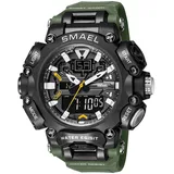 SMAEL MäNner Military Watch,50 Mwasserdicht Multifunction Quarz Elektronische Uhr,GroßEs Zifferblatt Digitaluhr,Outdoor-Sportuhr MäNner, Analog Digitaluhren,Grün