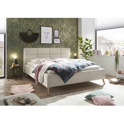 Polsterbett "Cary", beige, B:204cm L:219cm, SET ONE BY MUSTERRING, Betten, wahlweise mit Matratze und Lattenrost, Füße in Eiche natur