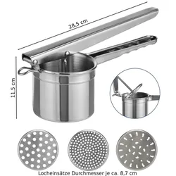 Haushalt International Edelstahl Kartoffelpresse Spätzlepresse 3 Locheinsätze