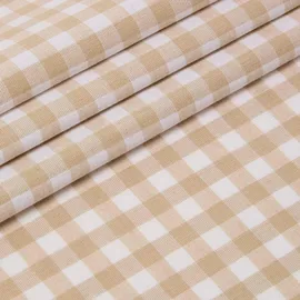 Homescapes Baumwollstoff Meterware kariert Beige/Weiß 150 cm