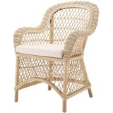 Casa Padrino Luxus Rattan Esszimmerstuhl mit Armlehnen und Kissen Naturfarben / Cremefarben 63 x 68 x H. 88 cm - Esszimmermöbel