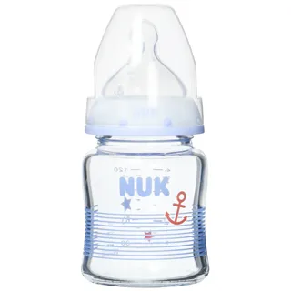 Nuk Glas-Babyflasche"First Choice+" mit Sauger extrafein gelocht - farbig sortiert, 120 ml, mehrfarbig