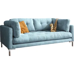 2-Sitzer TRENDS BY HG "Landau", blau (mittelblau), B:183cm H:75cm T:92cm, Sofas, in Cord-Stoff mit Metallfuß