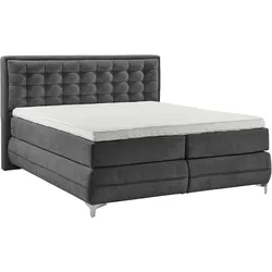 Boxspringbett "Dubai", schwarz (d 040 anthrazit), B:177cm L:214cm, GALLERY M BRANDED BY MUSTERRING, Komplettbetten, Boxspringbett, Winkelfuß in Chrom, 3 Härtegrade, Kopfteil in Kassettensteppung