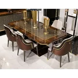 Casa Padrino Luxus Esstisch Grau / Braun / Gold 226 x 112 x H. 70 cm - Rechteckiger Massivholz Küchentisch - Esszimmer Möbel - Luxus Möbel - Luxus Kollektion