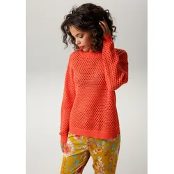 Strickpullover, mit coolen Lochmuster, Gr. 46, dunkelorange, , 37675855-46