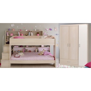 Faizee Möbel Jugendzimmer-Set Kinderzimmer Bibop Parisot Bett + 3-trg Kleiderschrank + Regale + Podest-Leiter, (2-St)