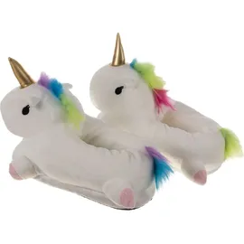 Kruzzel Regenbogen Einhorn Hausschuhe One Size Anti-Rutsch Sohle Waschbar Plüschpantoffeln Kinder Erwachsene Damen 21923