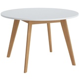 Lomadox Esstisch, rund, 120cm, weiß mit Eiche, RAMVIK-129 - Weiß