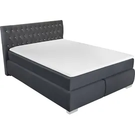LEONIQUE Boxspringbett LEONIQUE "Rumba", grau (dunkelgrau), B:150cm L:213cm, Samtoptik (100% Polyester), Komplettbetten, Boxspringbett Seniorenbett Polsterbett, Taschenfederkern-Matratze in Härtegrad 3, in 4 Breiten, incl. Topper