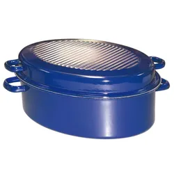 Riess Gänsebräter oval mit Deckel 42cm Backen/Braten blau Emaille