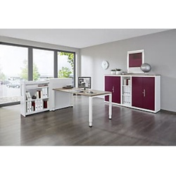 Hochauszugschrank, Thekenelement rechts stehend, H 1025mm, reinweiß/schilfgrün
