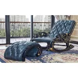 JV Möbel Schaukelstuhl Chesterfield Leder 120 x 110 x 65 cm Blau mit Hocker