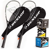 Dunlop Squashset: 2X Squashschläger BIOTEC LITE TI Silver Deluxe + 2X Schlägerhülle + 3 hochwertige Bälle