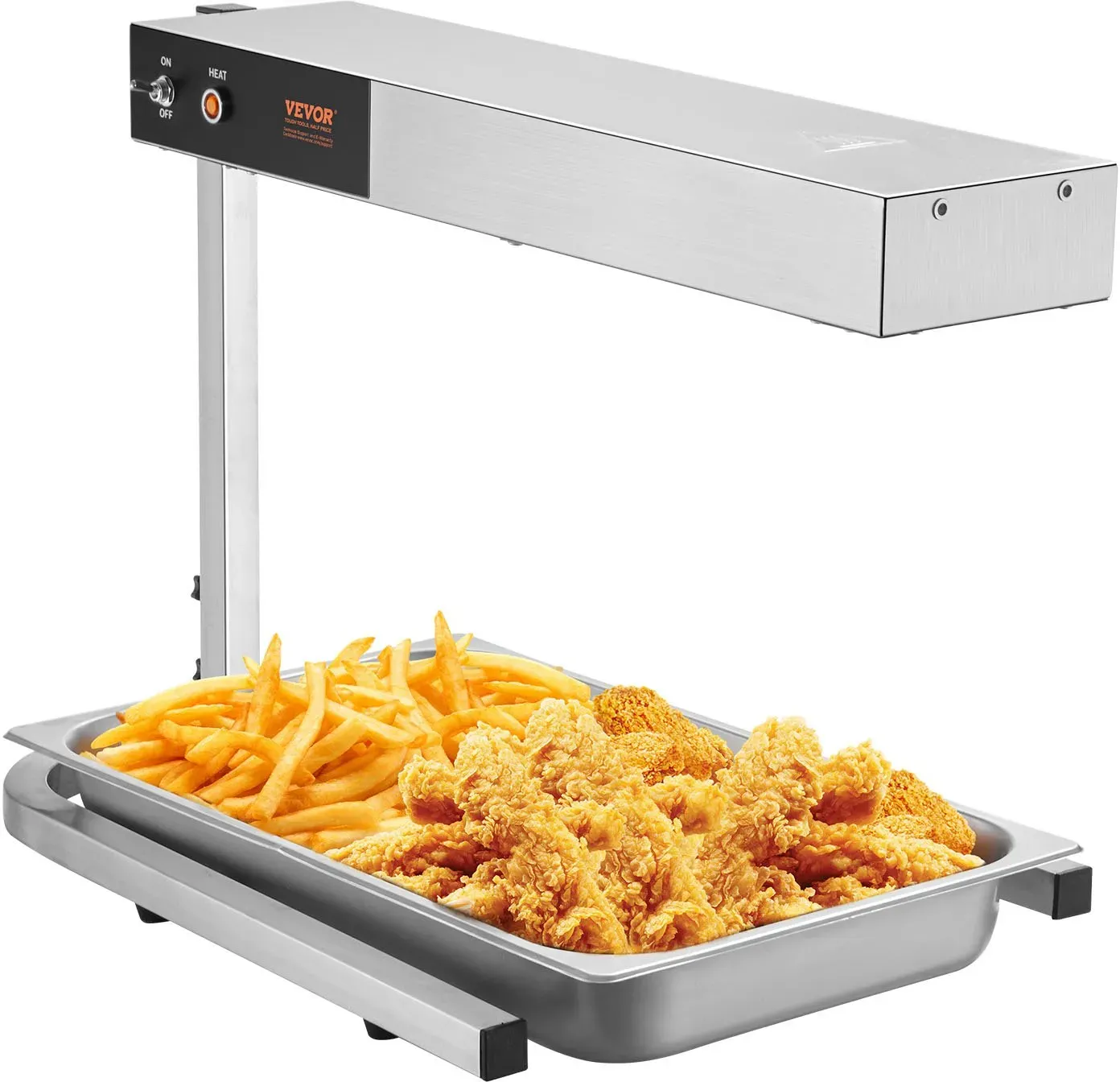 VEVOR Pommes-Frites-Speisenwärmer, 750 W, kommerzielle Streifen-Lebensmittelheizlampe, elektrische Edelstahl-Warmlicht-Abgabestation, Arbeitsplatte 104–122 °F Pommes-Wärmer für Pommes-Buffet-Küchenres