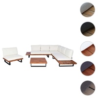 Mendler Garten-Garnitur mit Sessel HWC-H54, Lounge-Set Sofa, Spun Poly Akazie Holz MVG Aluminium - braun, Polster cremeweiß