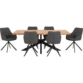 bene living Möbelset Baumkantentisch Catania, 6er Set Diningsessel San Carlo dunkelgrau - Dunkelgrau