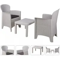 Gartenmöbel Sitzgruppe Balkonmöbel Weiß 3 Tlg. Rattan-Look Kunststoff Kissen Set