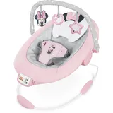 Bright Starts Bright Starts, Minnie Maus Rosy Skies vibrierende Babywippe Babyschaukel mit Musik, Lautstärkeregler, 3 Spielzeugen, Sicherheitsgurt, rutschfesten Füßen und mehr, Minnie Mouse, 1 Stück (1er Pack)