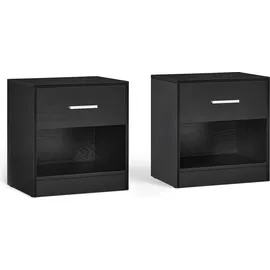 VASAGLE Nachttisch, 2er Set, Beistelltisch, mit Schublade, Griff, offenes Fach, - Schwarz